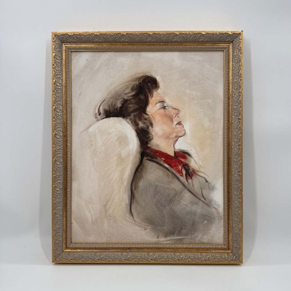 Original Mid-Century Portrait Study Oil Painting in Gilt Frame